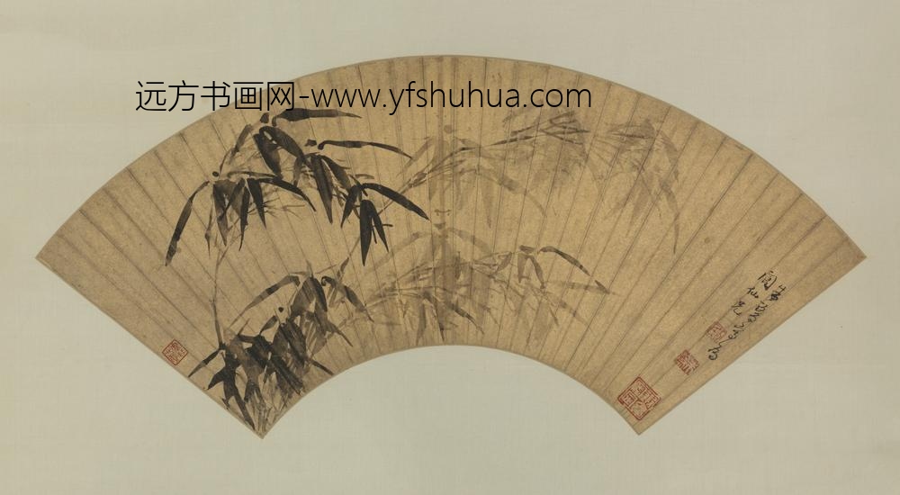 明-朱鹭墨竹扇面