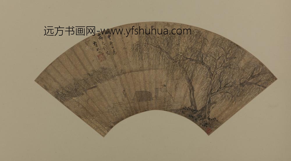 明-李杭之柳溪游艇扇面