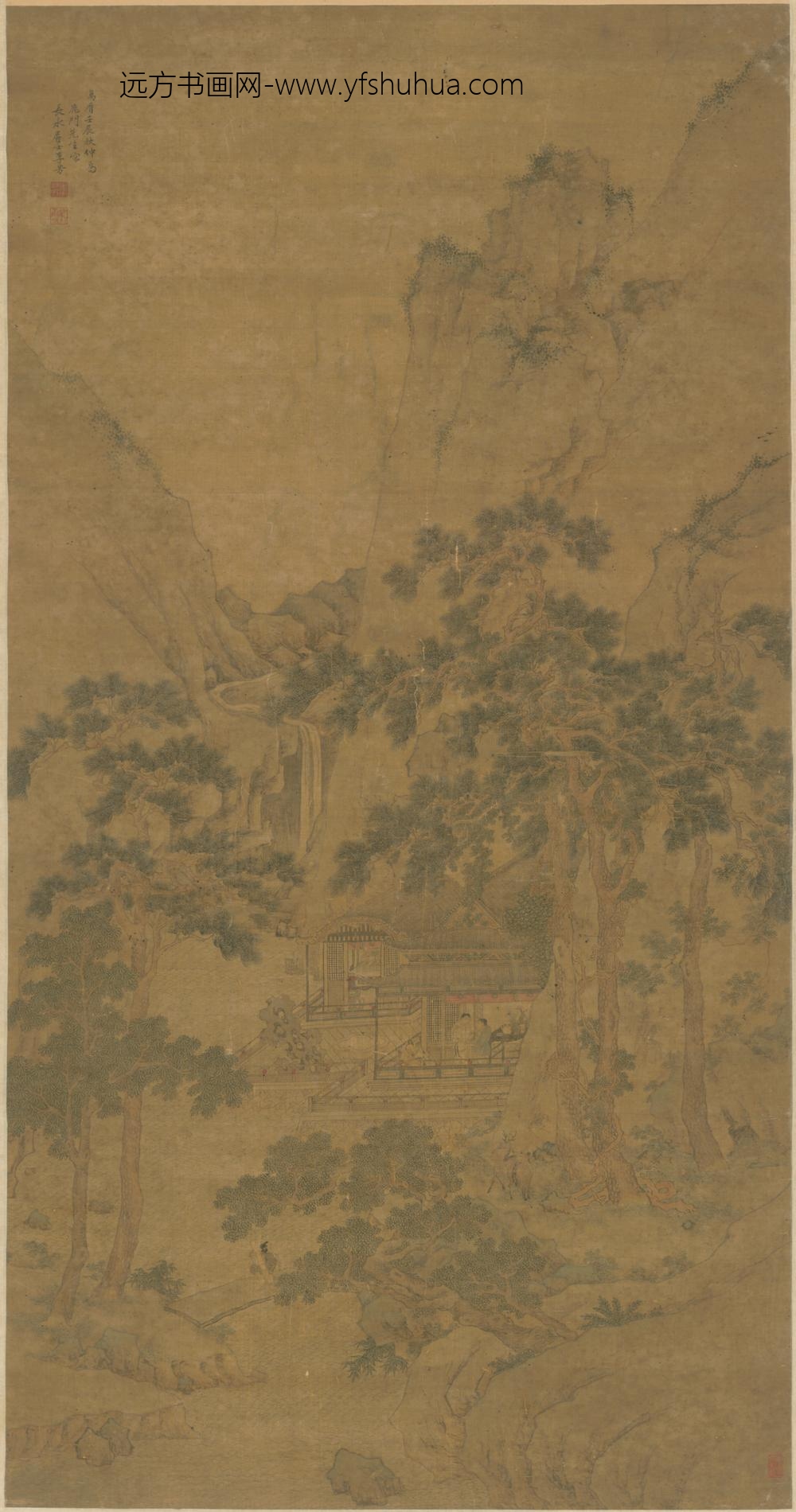 明-李芳山水人物图轴