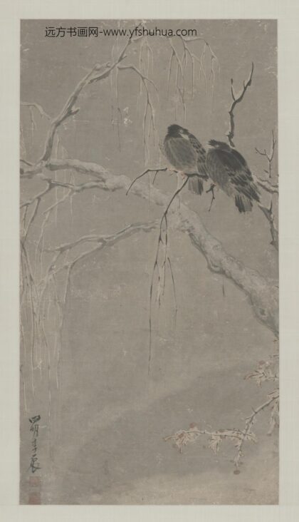 明 李辰雪景花鸟图轴.jpg