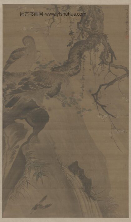明 杨大临秋树双鹰图轴.jpg