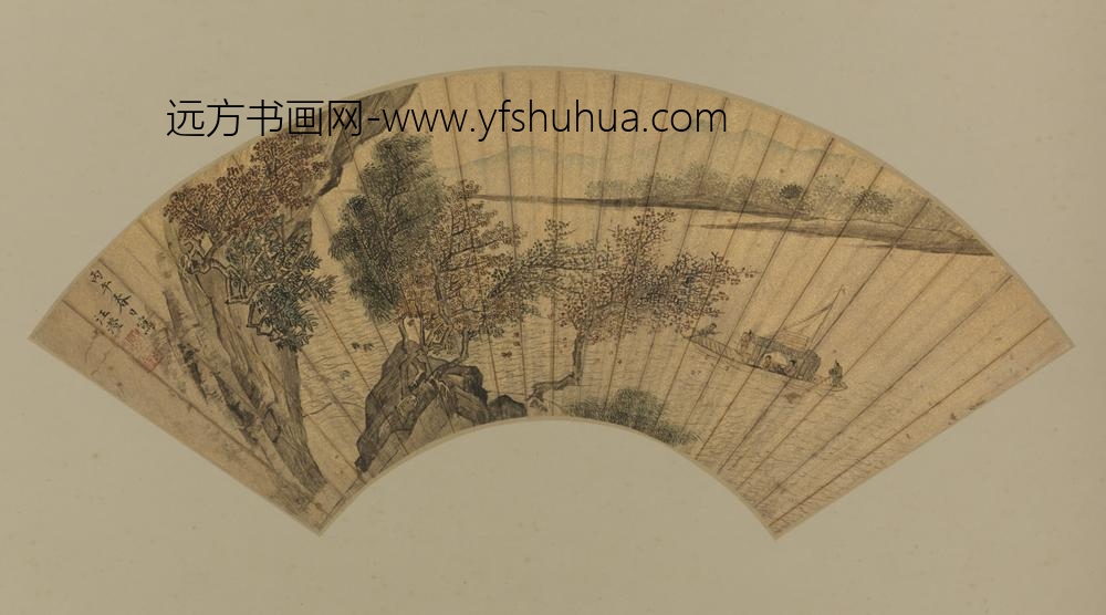 明-汪澄秋溪游艇图扇页