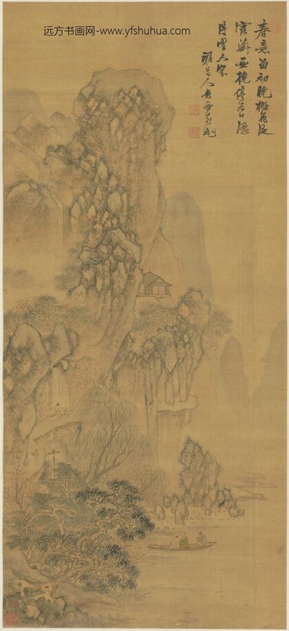 明 沈颢桃柳春泛图轴.jpg