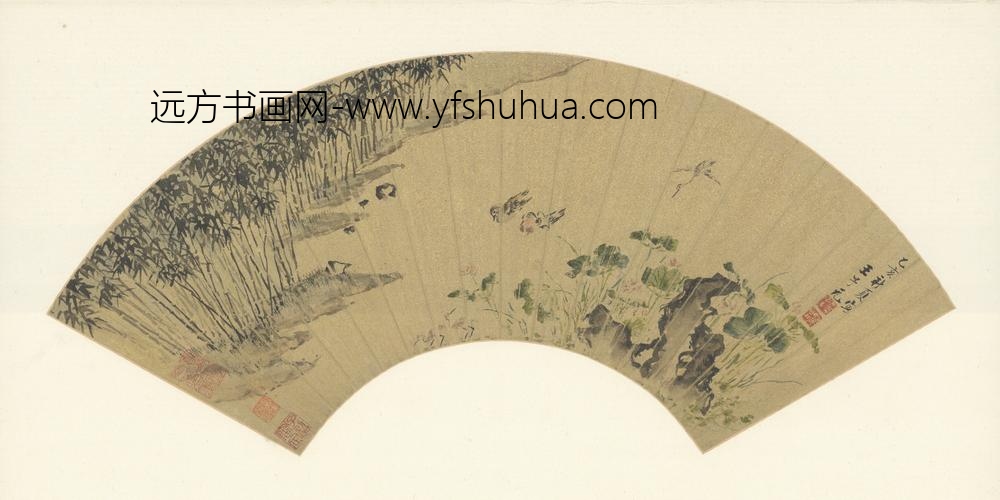 明-王子元花竹鸳鸯图扇页