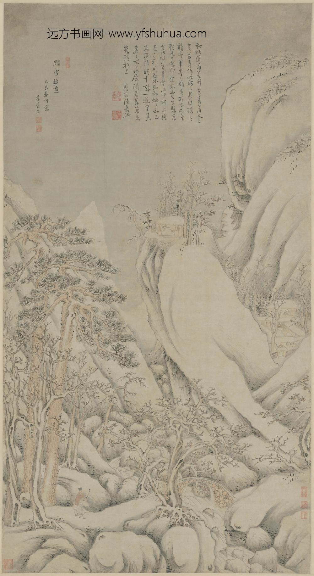 明-申浦踏雪访道图轴