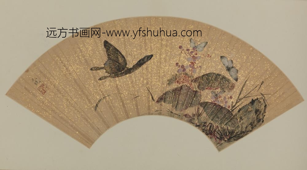 明-瞿元镜海棠蚨蝶图扇页
