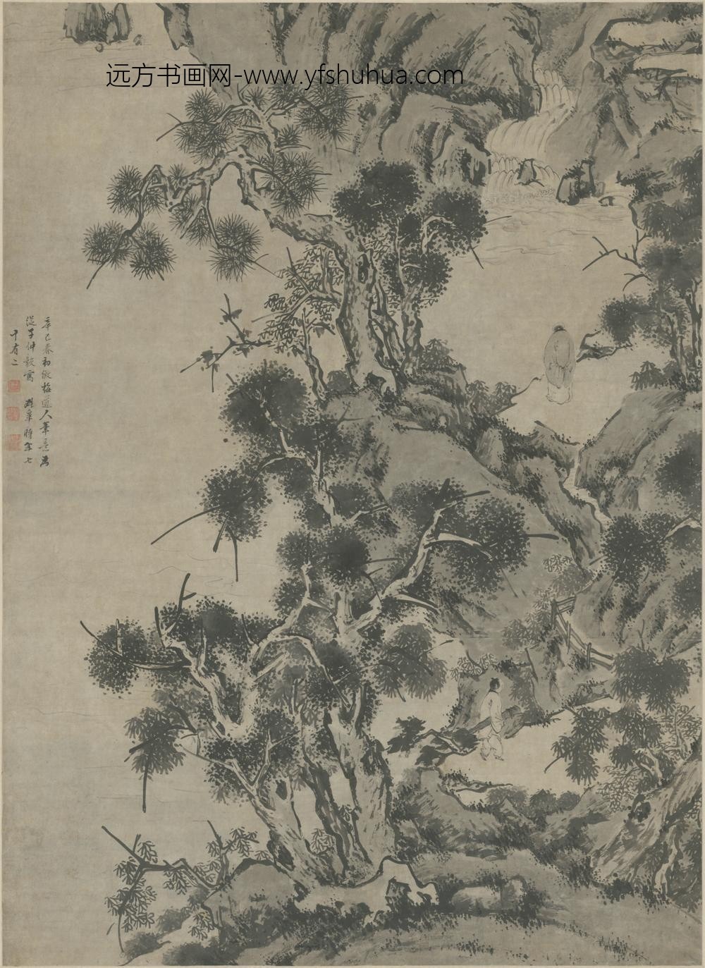 明-胡皋仿梅道人观瀑图轴