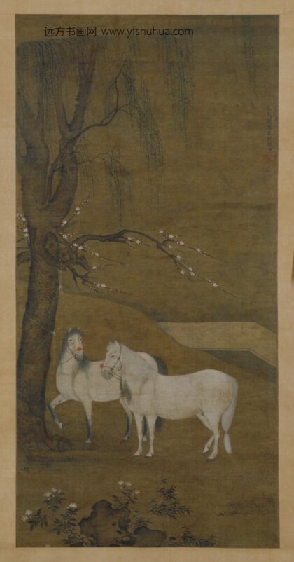明 胡聪柳荫双骏轴.jpg