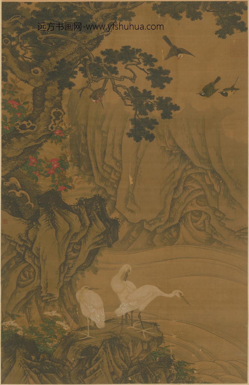 明-邵子潜柏石鹭鹚轴