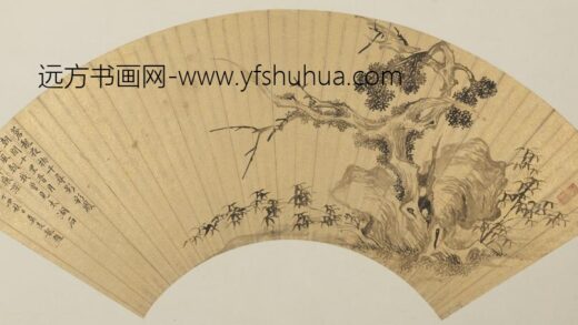 明 钱穀柏石图扇页.jpg