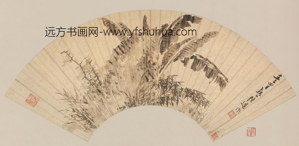 明-陈遵竹石扇