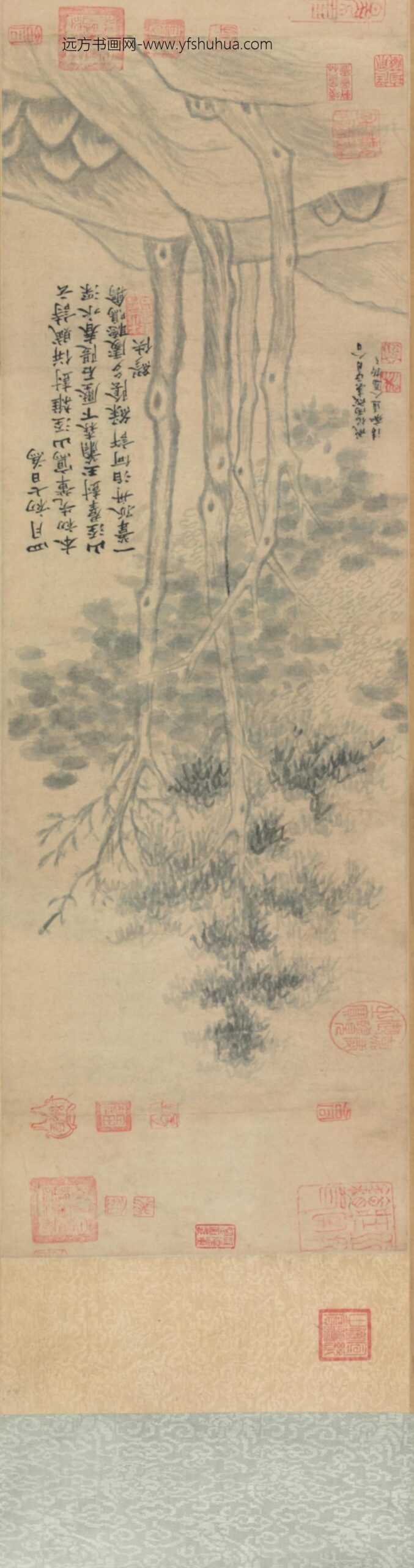 明-马愈临缪佚山泾杂树轴装卷_