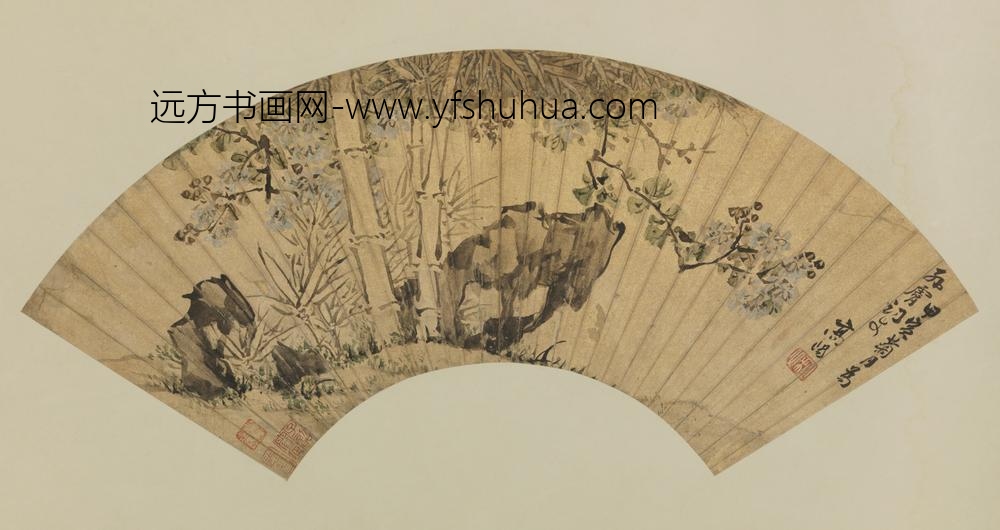 明-高阳花卉竹石扇页