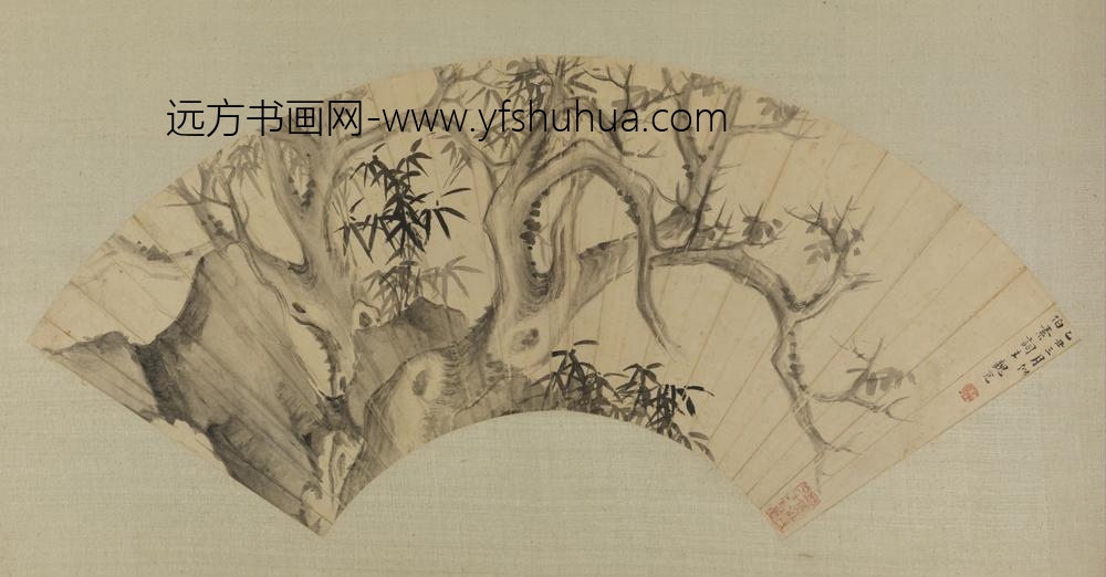 明-魏之克古木幽篁扇