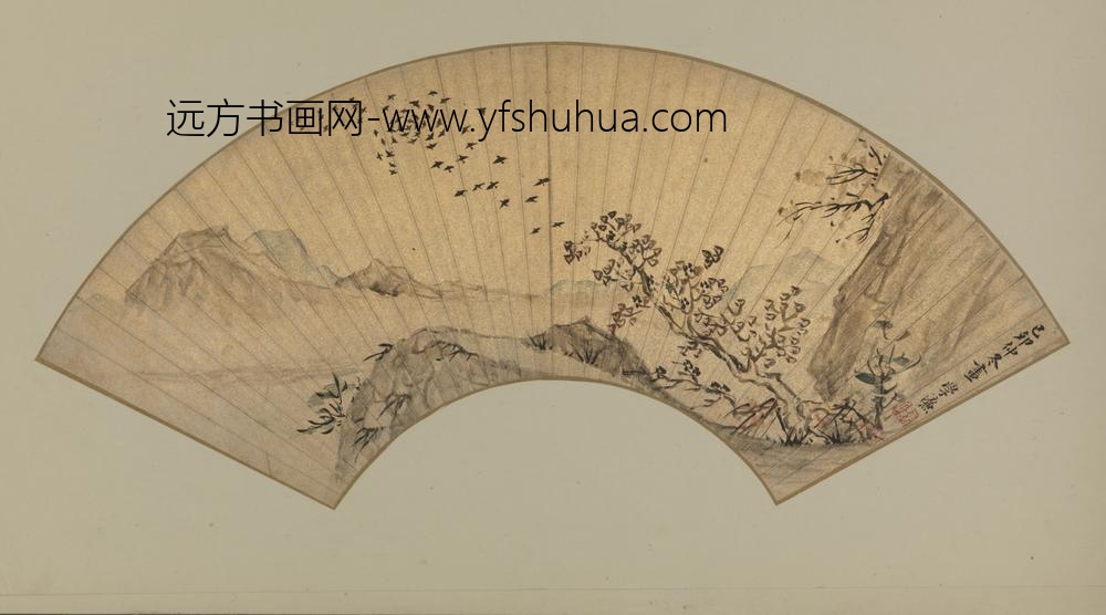 明-魏学濂秋林鸦阵扇页