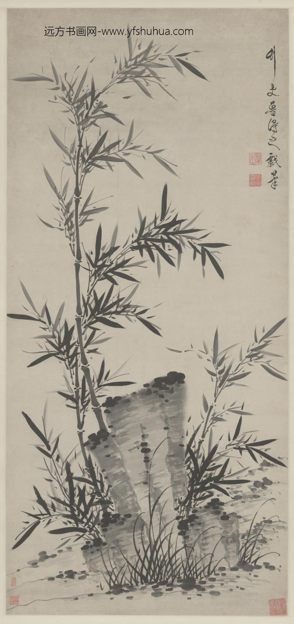 明-鲁得之竹石图轴