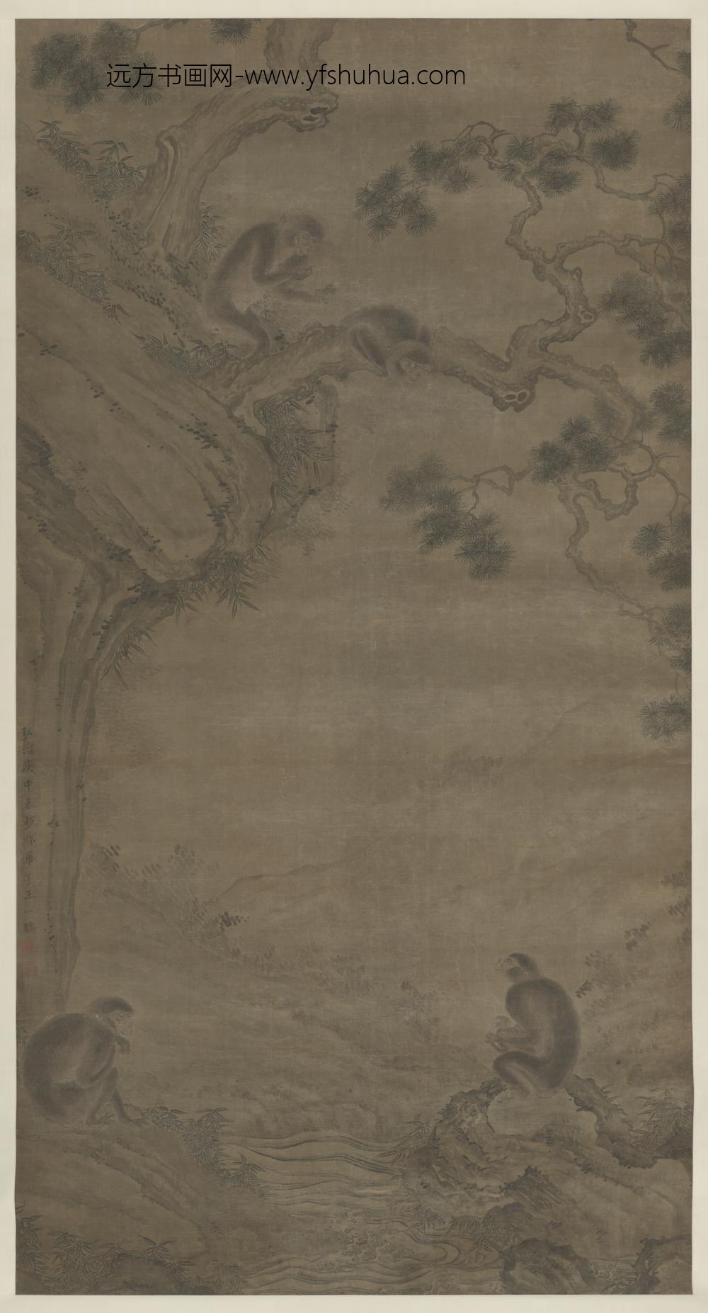 -明人松猴图轴