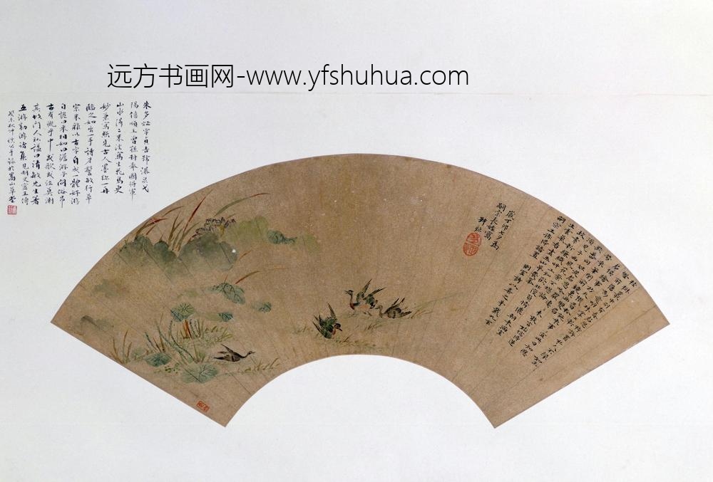 朱多炡荷花野凫图扇页