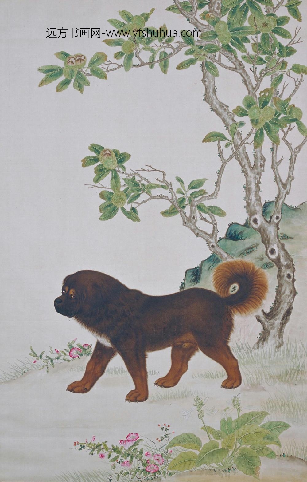 栗犬图轴