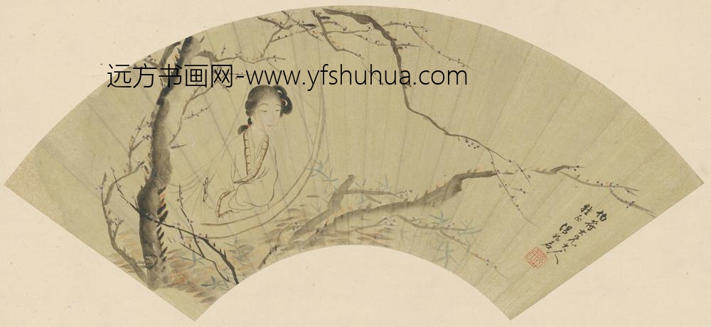 汤禄名-梅竹仕女图扇页