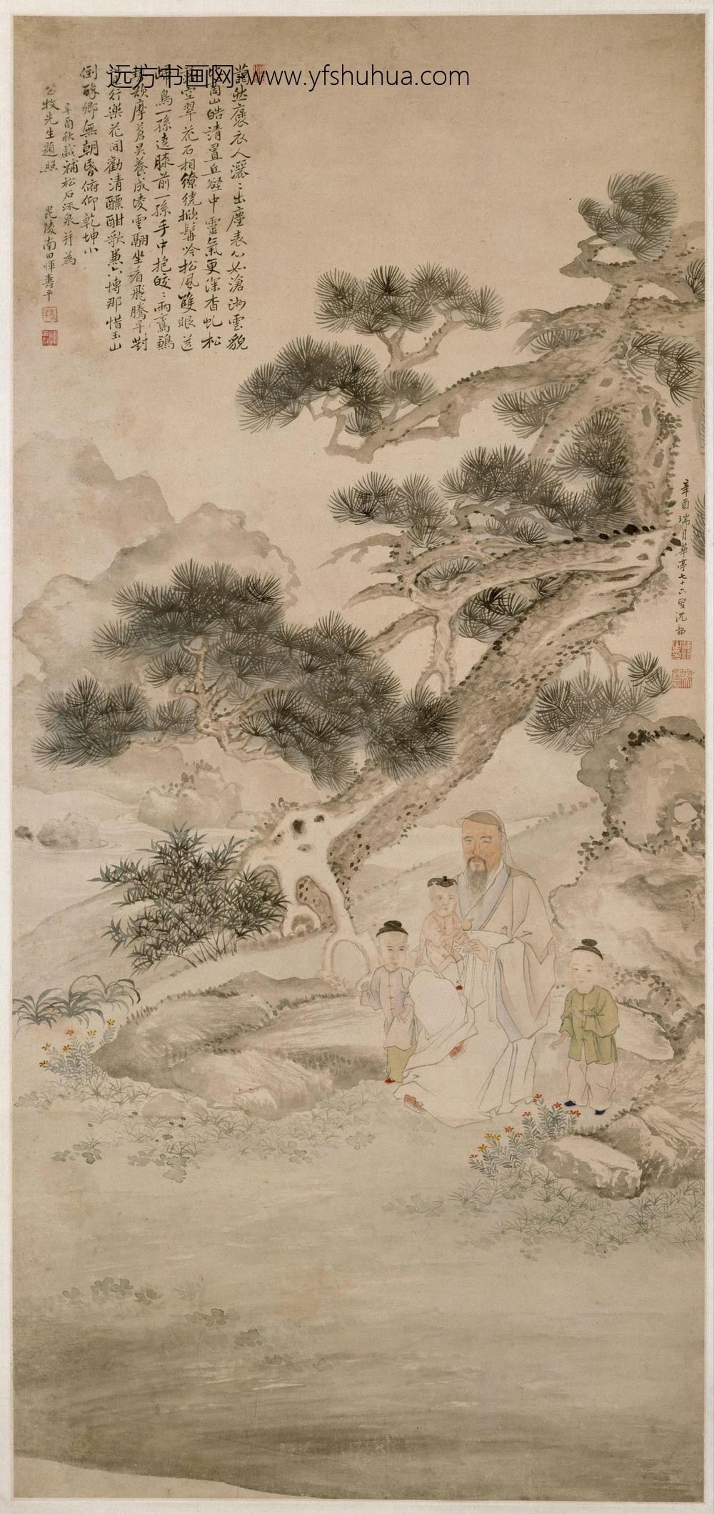 沈韶公牧坐听松风图轴