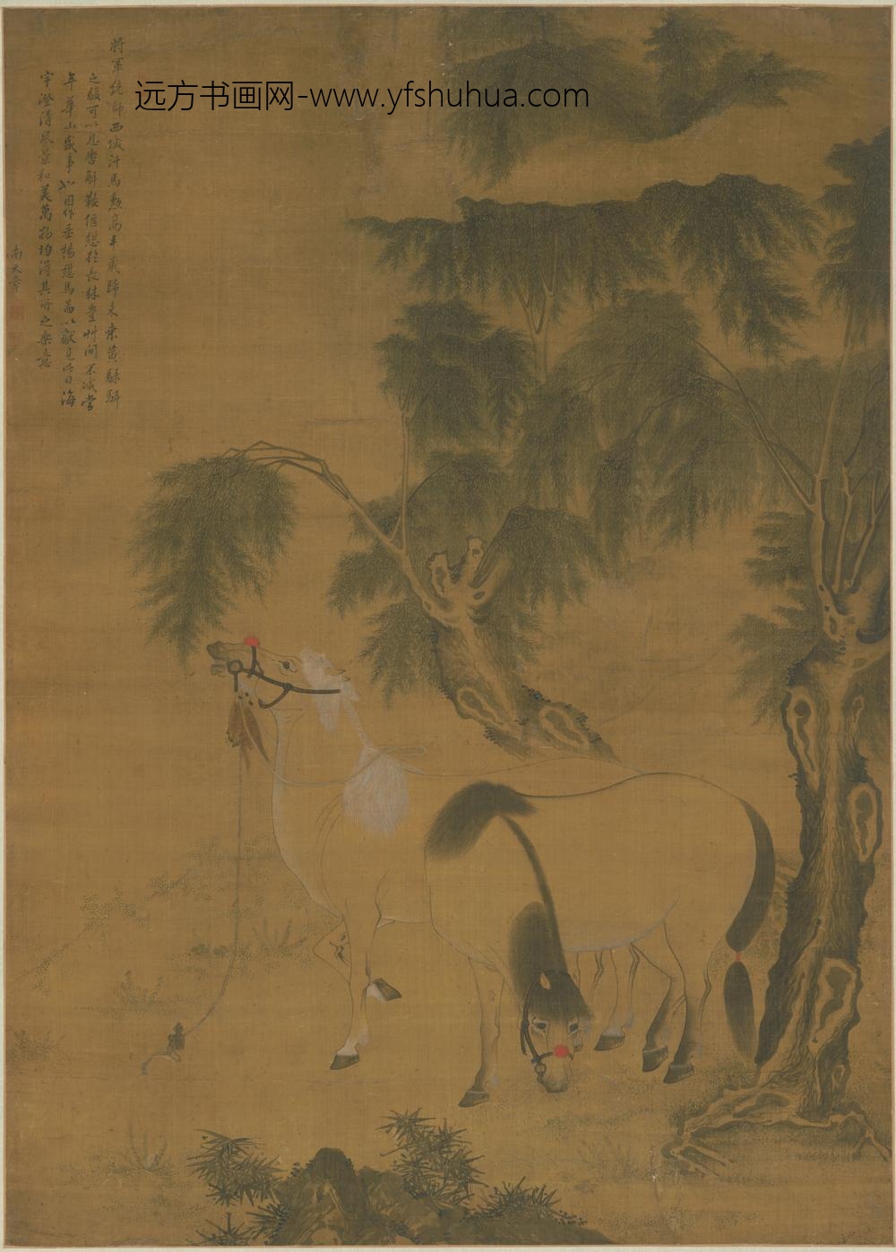 清-南天章设色憇马图轴
