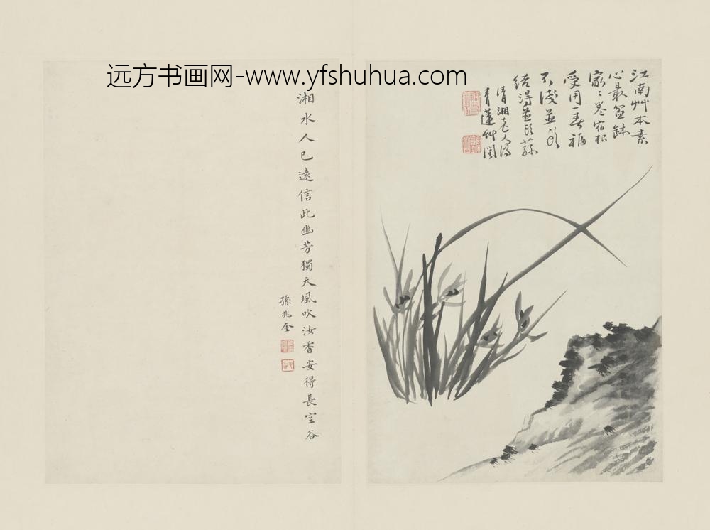 清-原济兰竹册－坡石兰草