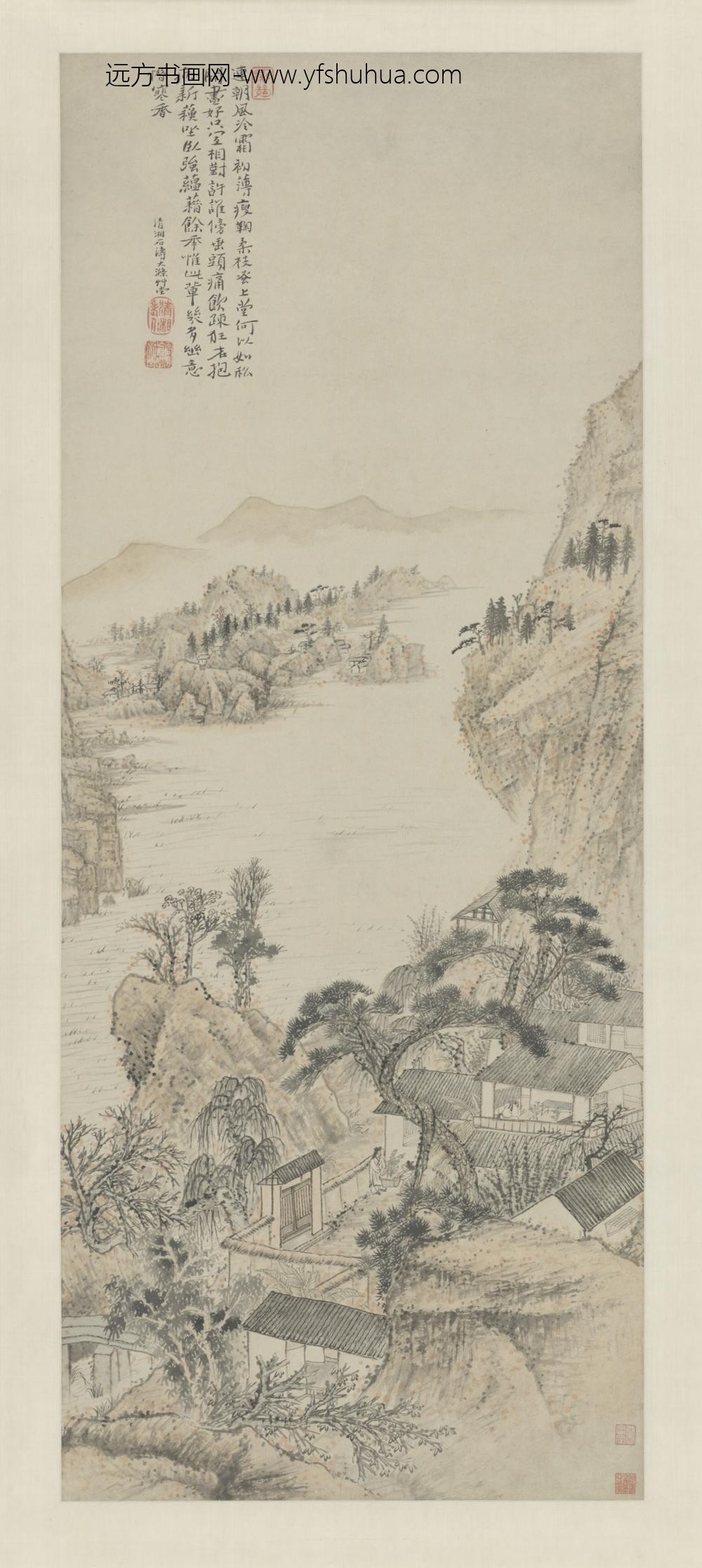 清-原济对菊图轴