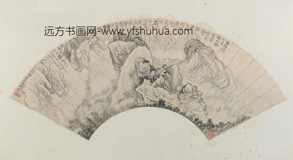 清-原济山水扇