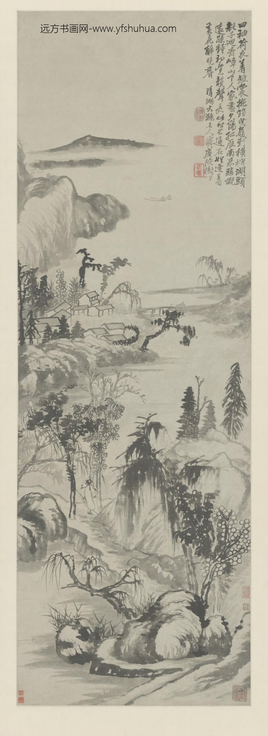 清-原济横塘曳履轴