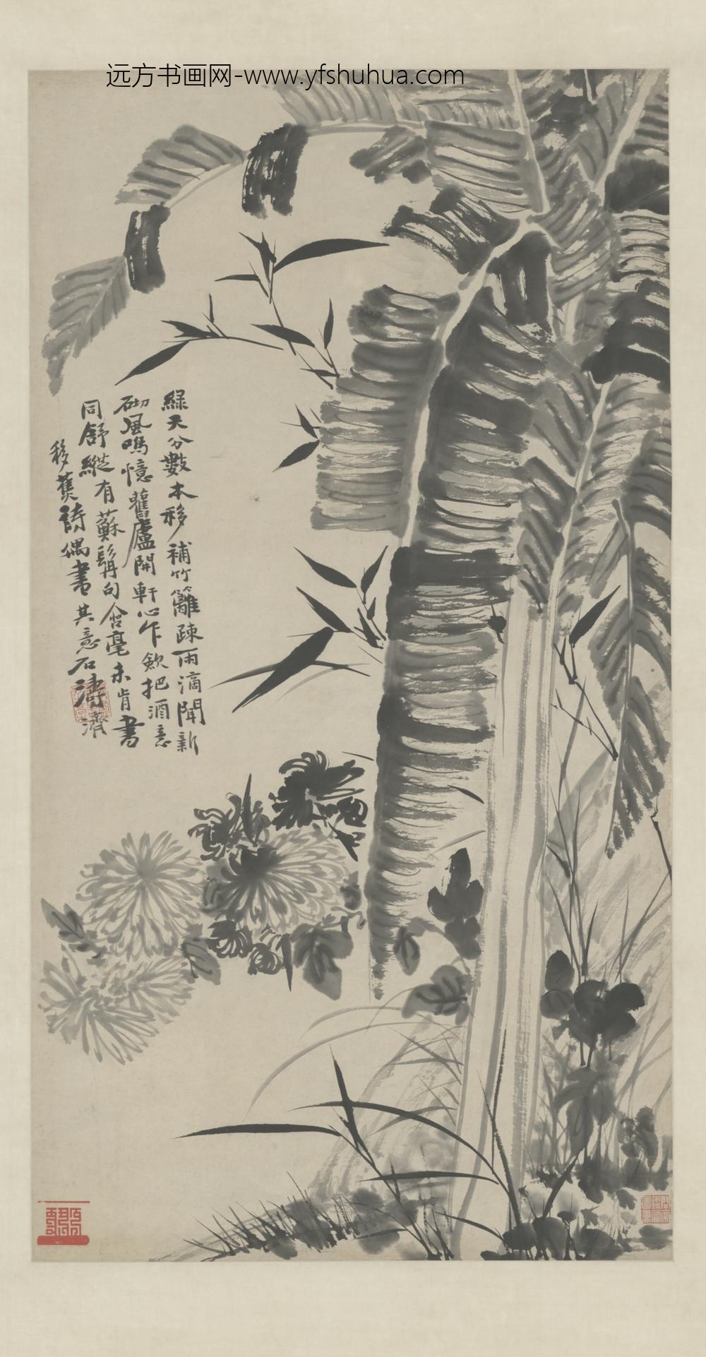 清-原济蕉菊轴