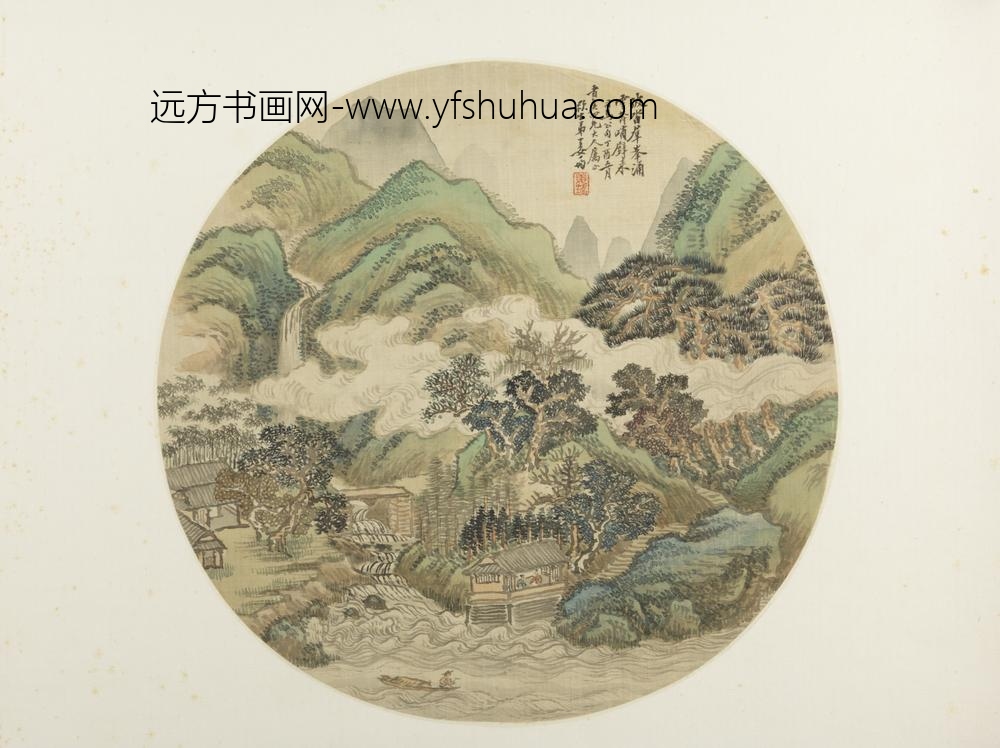 清-姜筠青绿山水纨扇页