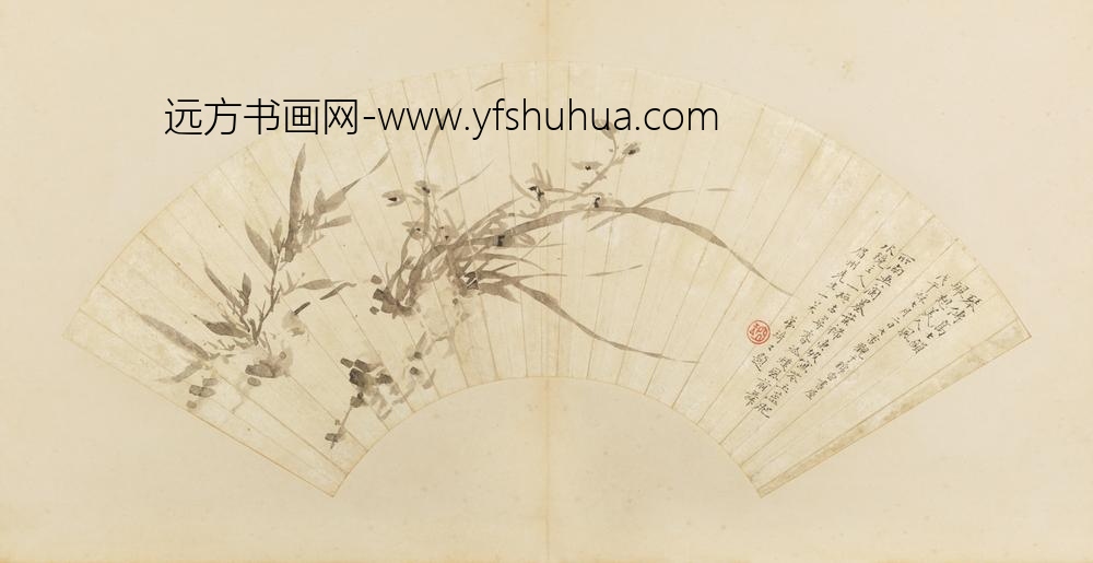 清-廖云锦竹兰图扇