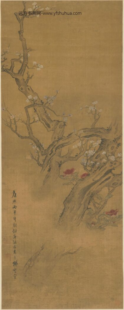 清 张昉梅花山茶轴.jpg
