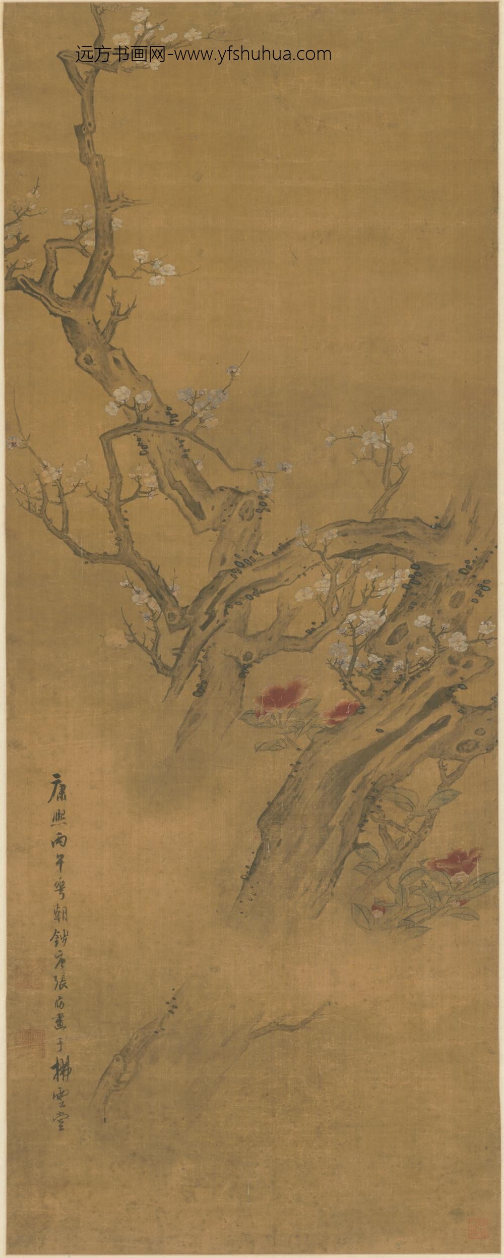 清-张昉梅花山茶轴