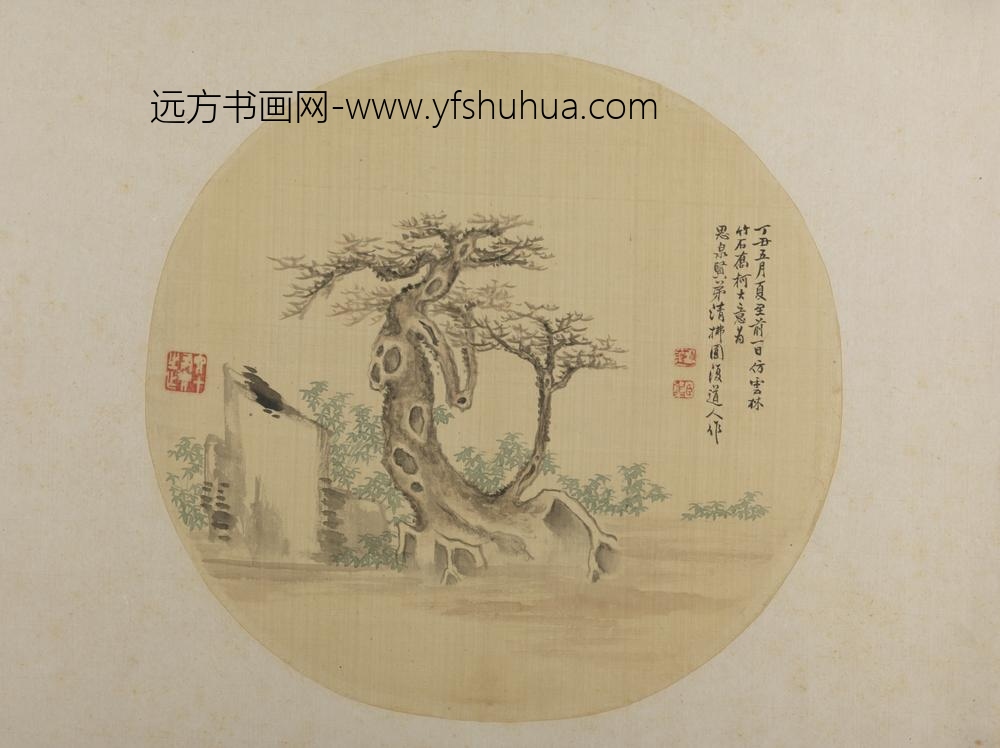 清-张槃竹石乔柯纨扇页
