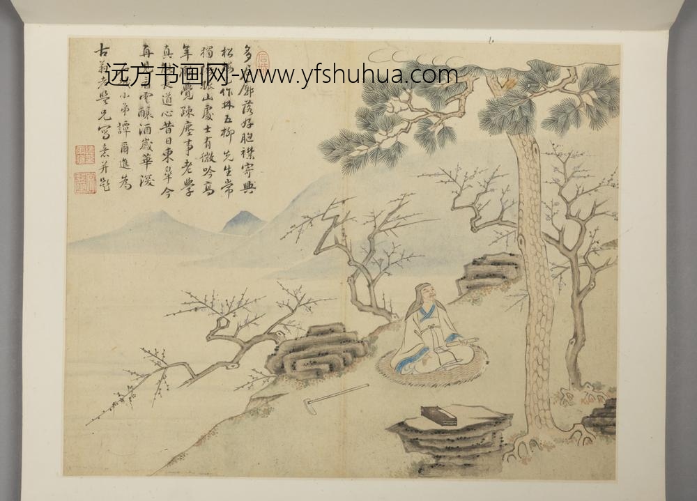 清-徐佐等补景古臣松梅观鹤图像并附山水册-