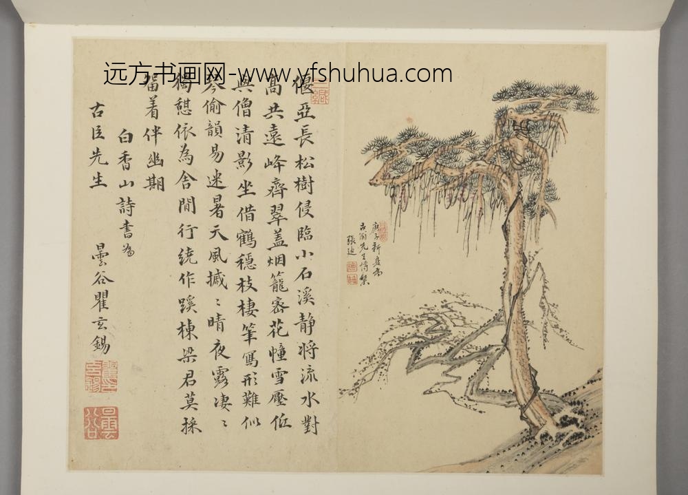 清-徐佐等补景古臣松梅观鹤图像并附山水册-