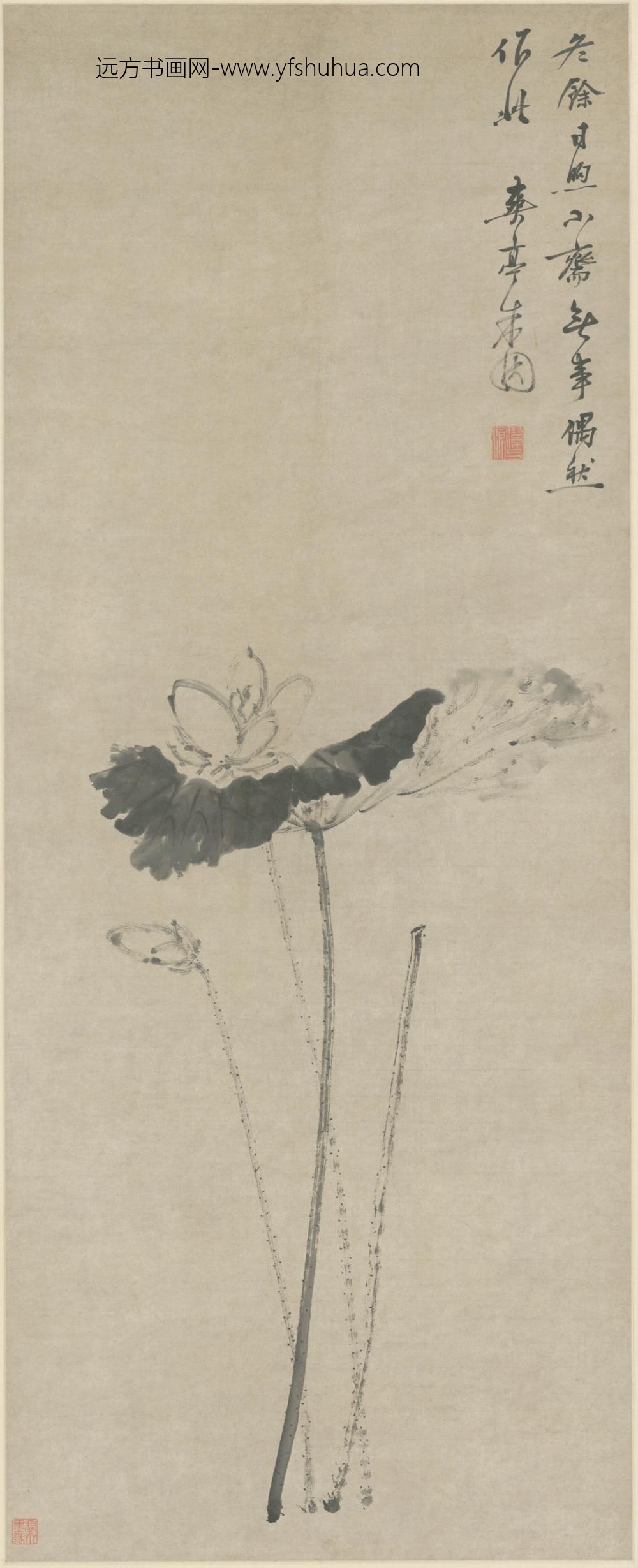 清-朱因荷花轴