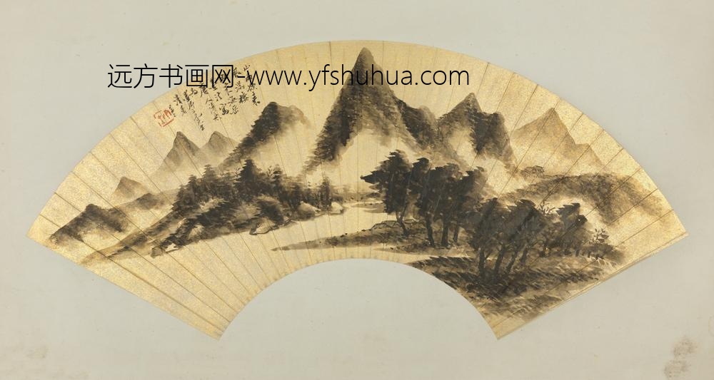 清-朱昂之仿米山水扇面
