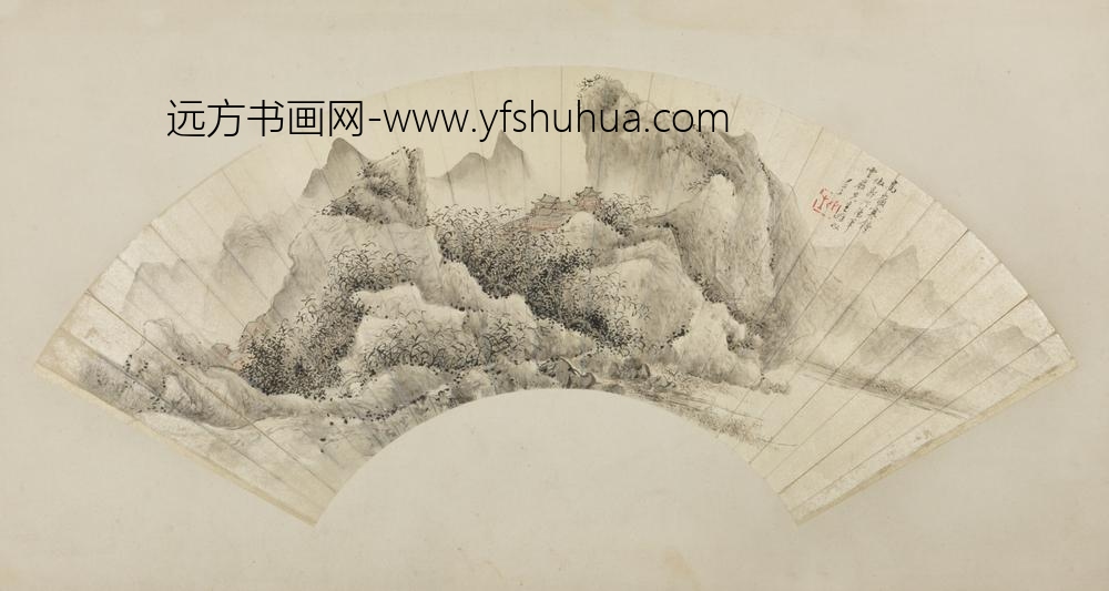 清-朱昂之高岭寒钟扇面