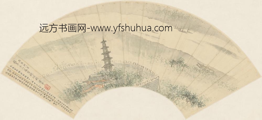 清-朱鹤年铁塔图扇面