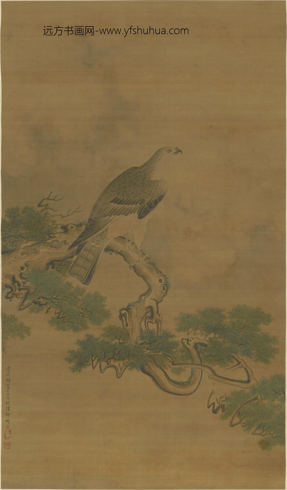 清-李山松鹰图轴