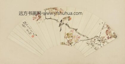 清 李钢海棠麻雀图扇.jpg