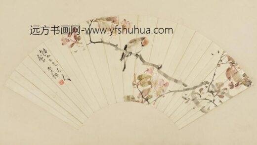 清 李钢海棠麻雀图扇.jpg
