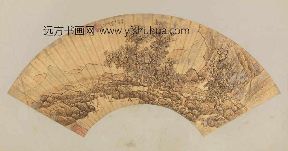 清-李霦山水扇
