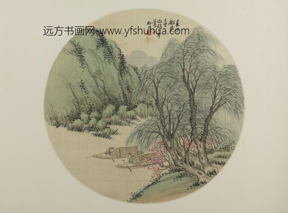 清-杨柳谷春钩艇图纨扇页