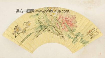清 汤世澍牡丹水仙扇.jpg