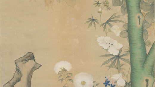 清 沈利树石花卉图贴落.jpg