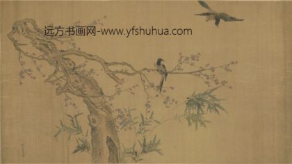 清 沈士儒梅雀图贴落.jpg